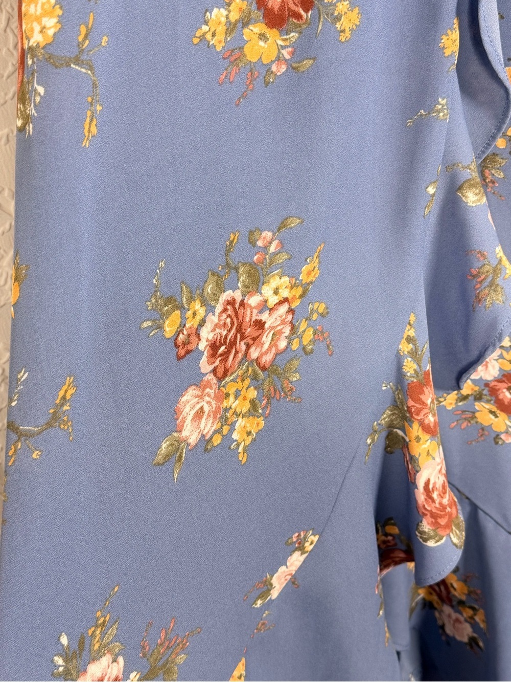 Inspired Hearts Floral Wrap Ruffle Dusty Blue Sz M - Picture 4 of 13